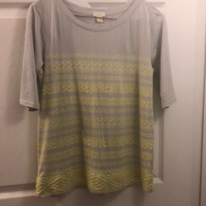 J Crew gray and yellow top  Size xs